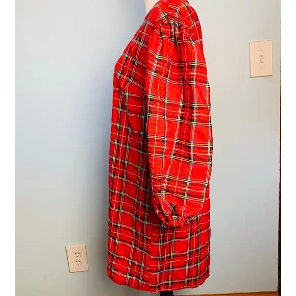NWT J. Crew Puff Sleeve Dress in Good Tidings Plaid Size Medium - Picture 3 of 7